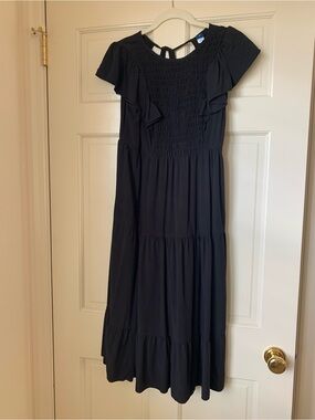 Old Navy Black Smocked Midi Dress with Flutter Sleeves